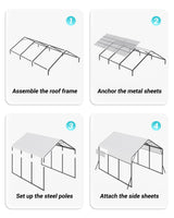 Metal Carport 13× 16 FT, Heavy Duty Carport Reinforced Frame and Steel Roof, All-Weather Shelter for Pickups, Boats, Cars, and Tractors Hipicute