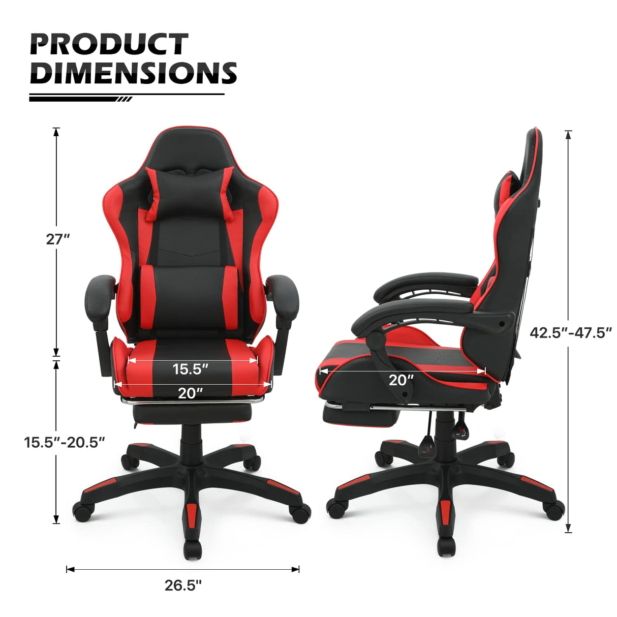 MoNiBloom Gaming Chair with Footrest High Back Video Game Chair with Headrest & Lumbar Support Height Adjustable Leather Swivel Computer Chair for Adult Teen Office or Gaming, Red MoNiBloom