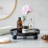 ROSE BLOOM Modern Wood Riser for Display, Farmhouse Pedestal Stand for Bathroom Counter, Kitchen Round Display Tray, Waterproof Organizer for Soap Home Decor (Black) ROSE BLOOM