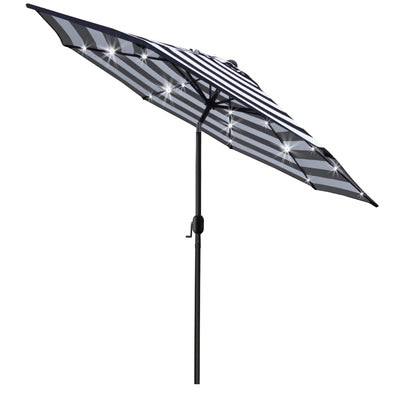 Sunnyglade 9' Solar 24 LED Lighted Umbrella with 8 Ribs Adjustment and Crank Lift System for Patio - Black and White