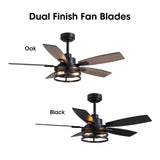 46 Inch Ceiling Fans with Lights and Remote Control, Farmhouse Ceiling Fan for Bedroom Living Room and Patio, Black Caged Ceiling Fan for Indoor and Outdoor LuminFan
