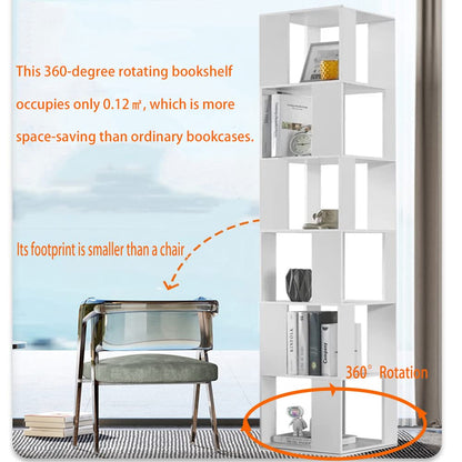 Saadiya 6-Tier 360° Rotating White Floor Standing Bookshelf for Small Spaces - WoodArtSupply