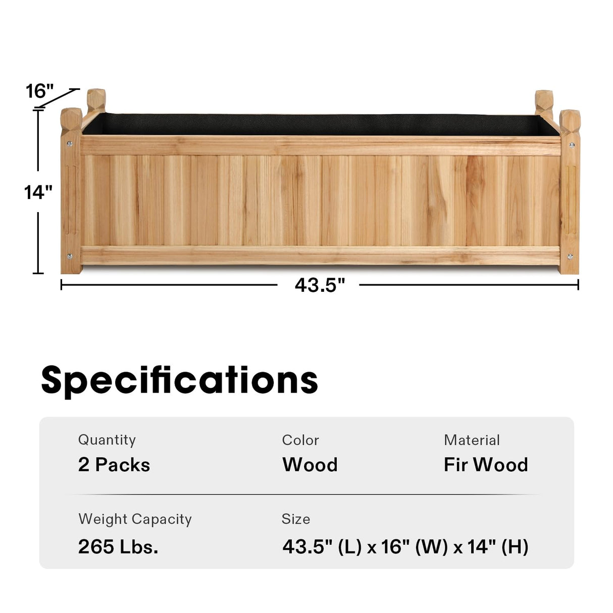 VIVOSUN 3.6 x 1.3Ft Wooden Raised Garden Bed, 43.5 x 16 x 14 Inches, Outdoor Wood Planter Box with Screwdriver and a Liner for Garden, Patio, Balcony, Backyard and Outdoors, 2Pcs VIVOSUN