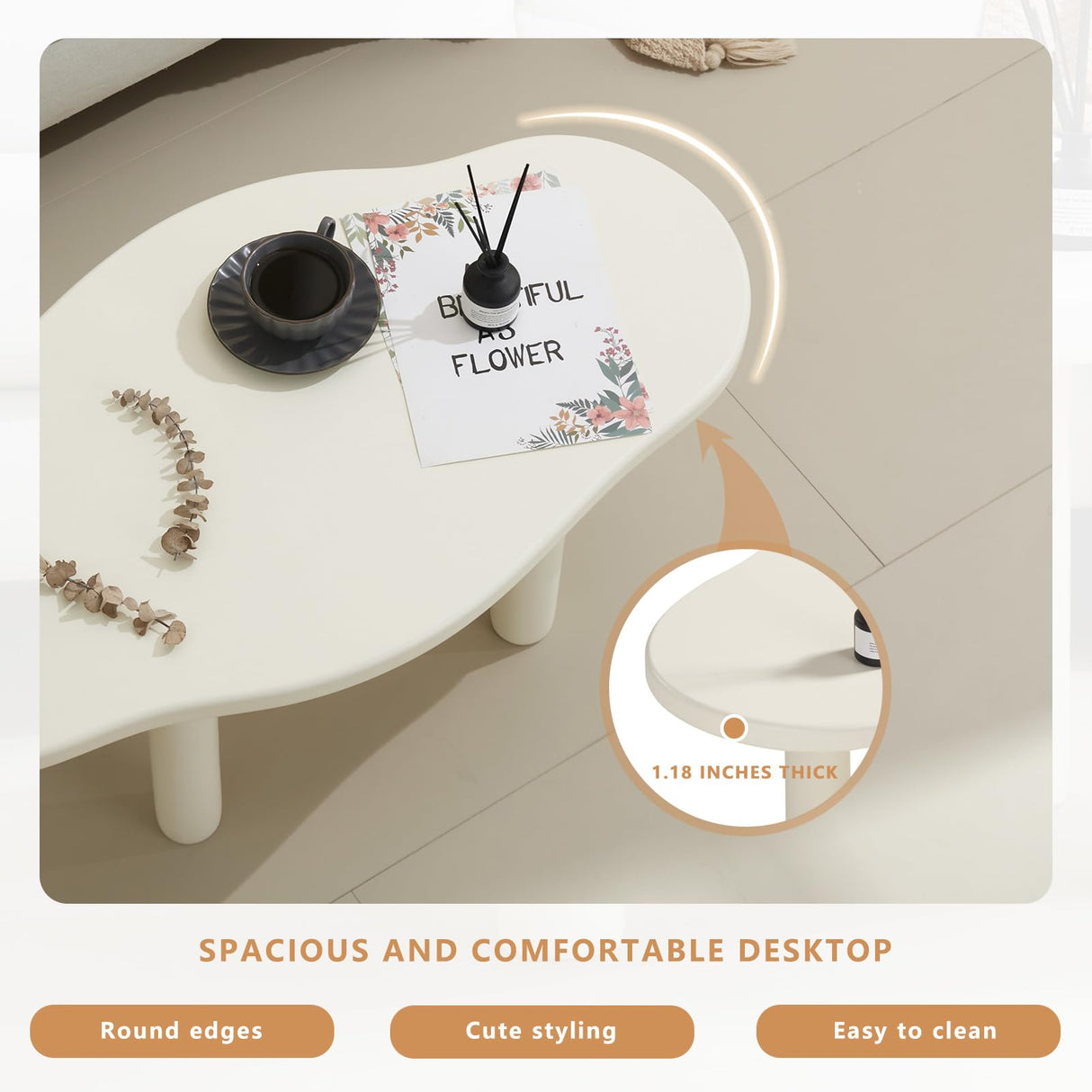 Cloud Coffee Table - Cute Coffee Table - Irregular Shape Coffee Table with 4 Legs - Modern End Table for Living Room,Apartment,Bedroom,Easy Assembly-White ANTJUMPER