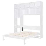 Harper & Bright Designs Queen Size Wall Murphy Bed with Desk, Wooden Queen Size Wall Bed with Storage Top Cabinet and Storage Shelves, White Harper & Bright Designs