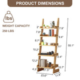 BFECGDXT 5 Tier Ladder Bookshelf, Wooden Ladder Shelf Bookcase Space-Saving, Freestanding Storage Rack Organizer for Living Room, Home Office and Bedroom, Wood Color BFECGDXT
