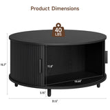 Lefurture 31.5 Inch Round Coffee Table, Mid-Century Modern Coffee Table wtih Storage, Accent Coffee Table with Adjustable Footpads, Center Table with Sliding Doors for Living Room (Black) Lefurture