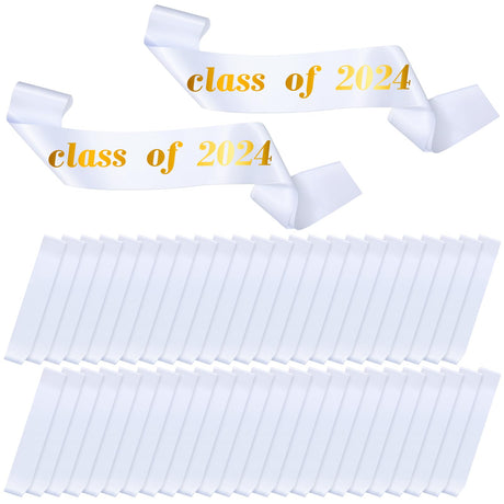 Geyoga 48 Pieces Class of 2025 Sash Satin Sashes Pageant Sashes Plain Sashes for DIY Wedding Birthday Party Supplies Decor(White) Geyoga