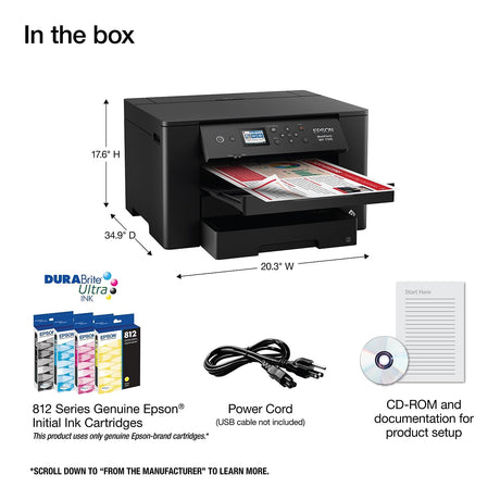 Epson Workforce Pro WF-7310 Wireless Wide-Format Printer with Print up to 13" x 19", Auto 2-Sided Printing up to 11" x 17", 500-sheet Capacity, 2.4" Color Display, Smart Panel App, Medium,Black Epson