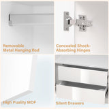 Wakefit Armoire Wardrobe Closet, 4 Doors Wooden Wardrobe Closet Cabinet, 78" Bedroom Armoires with Hanging Rod Shelf, Freestanding Wardrobe Cabinet for Bedroom, Guest Room, White Wakefit