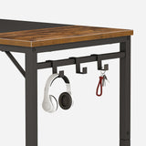 HOOBRO Computer Desk, Home Office Desk with Power Outlet, Modern Study Writing Desk with 3 Hooks for Study Room, Home Office, Sturdy and Stable, Easy to Assemble, Rustic Brown and Black BF40UDN01 HOOBRO