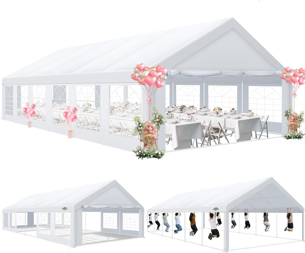 COBIZI Party Tents 20x40 Heavy Duty Waterproof, Tents for Parties with 8 Removable Sidewalls & 4 Built-in Sandbag, Outdoor Wedding Large Tent, UV 50+, White COBIZI