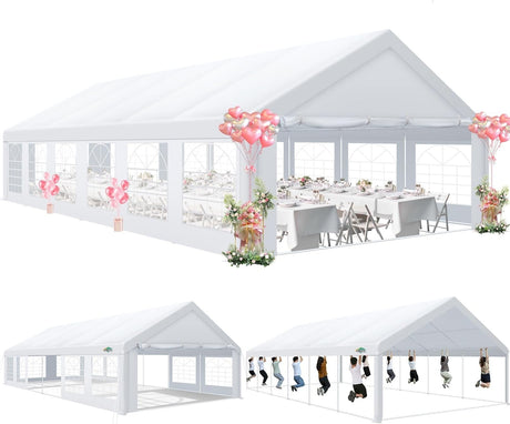 COBIZI Party Tents 20x40 Heavy Duty Waterproof, Tents for Parties with 8 Removable Sidewalls & 4 Built-in Sandbag, Outdoor Wedding Large Tent, UV 50+, White COBIZI