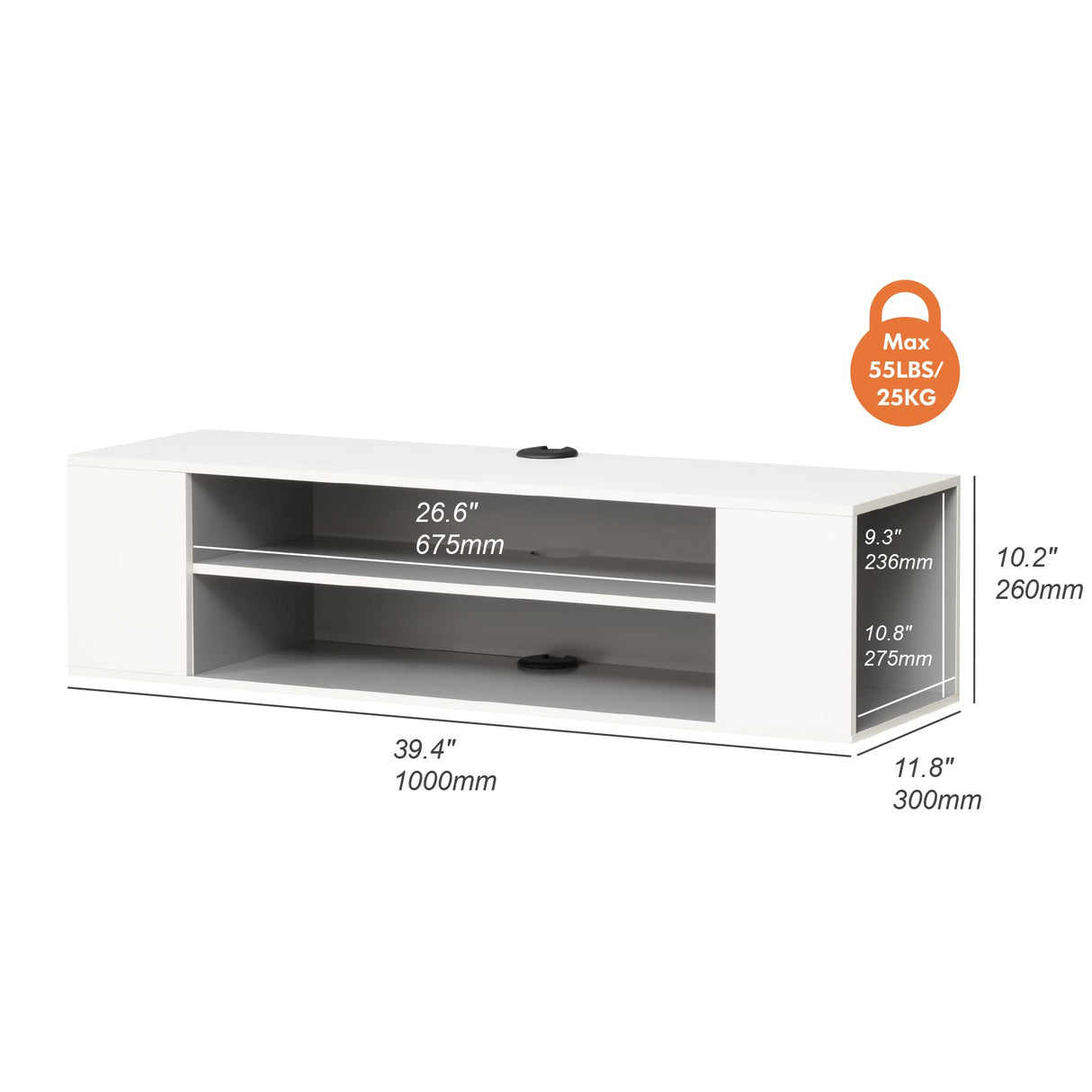 WAMPAT White Floating TV Stand with Blue LED Lights, Floating Entertainment Center Wall Mounted, Floating TV Media Console with Storage Under TV for Living Room,White,39 Inch WAMPAT