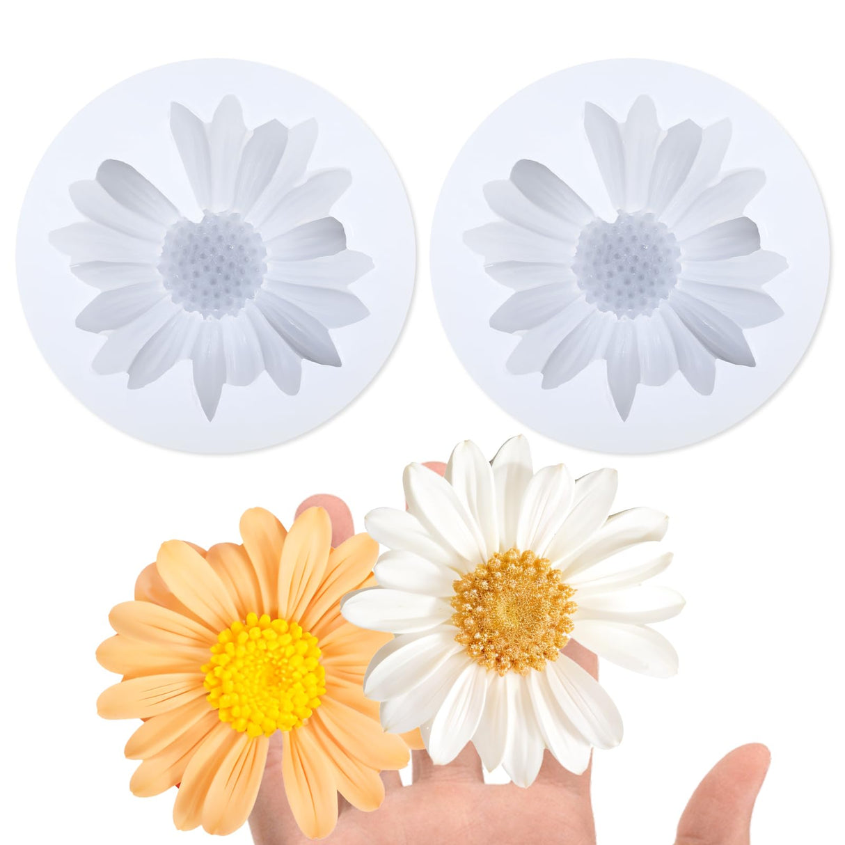 Daisy Flower Silicone Mold, 2 PCS Flower Molds for Candle Making, 3D Flower Fondant Chocolate Candle Decoration Mold, Blooming Flower Mold for DIY Soap Candle Beeswax Resin Craft Hariendny