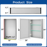 BROBIG Bathroom Medicine Cabinet with Mirror, 20x26 Recessed or Wall Mirror Medicine Cabinet with Storage Adjustable Glass Shelves, Beveled Edge Mirrored Door with Aluminum Cabinet Hinges BROBIG