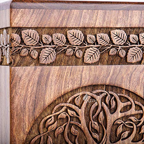 INTAJ Handmade Rosewood Urn for Human Ashes - Adult Tree of Life Wooden Urns Hand-Crafted - Celtic Funeral Cremation Urn for Dogs Engraved (Rosewood, INTAJ