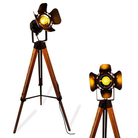 SUNLLOK Vintage Black Wood Tripod Floor Lamp for Living Room, Modern Industrial Metal Nautical Cinema e26 Standing Corner Searchlight - Rustic Reading Adjustable Desk Table Light for Bedroom Office SUNLLOK