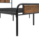 VECELO Industrial Queen Size Platform Bed Frame with Wooden Headboard - Sturdy, No Box Spring Needed, Brown VECELO