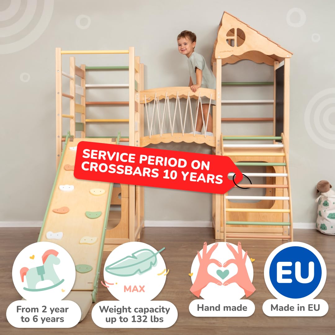 Woodandhearts Toddler Indoor Playground, Indoor Playground for Kids, Jungle Gym for Kids Ages 2-6, Kids Playground Wooden Jungle Gym, Baby Playground Indoor, Toddler Slide playset Wood And Hearts