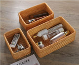 Natural Rattan Storage Baskets, Rectangular Woven Fruit Baskets, Wicker Decoration and Organizer for Bathroom, Living room (Set of 3) YANGQIHOME