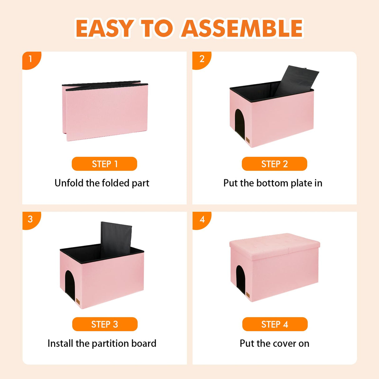 Zerbuger Cat Litter Box Enclosure Furniture for Odor Control, Hidden Cabinet Cats Litter Ottoman with Flip-Up Lid,Cat Litter Box Bench with Storage Space, Dog Proof (Pink, Large) Zerbuger