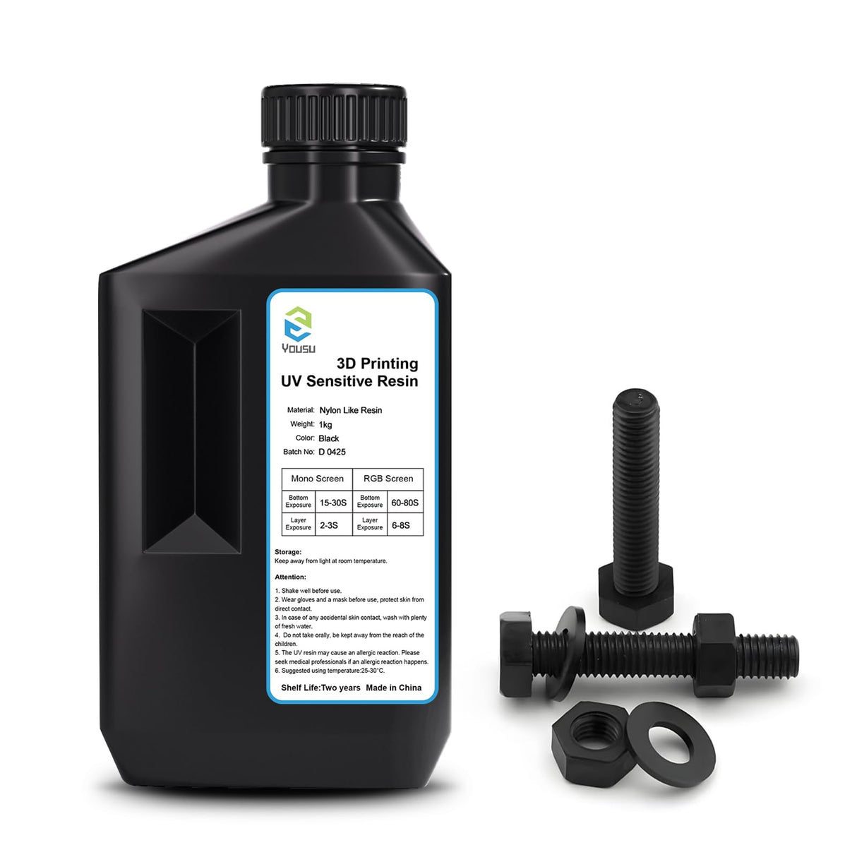 YOUSU Nylon-Like Tough Resin 3D Printer Resin with High Resistance, Functional High-Resolution, 405nm UV Light Curing 3D Printing Liquid for LCD DLP 3D Printer and 8K Capable (1kg, Black) Yousu