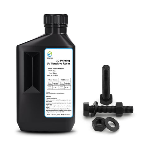 YOUSU Nylon-Like Tough Resin 3D Printer Resin with High Resistance, Functional High-Resolution, 405nm UV Light Curing 3D Printing Liquid for LCD DLP 3D Printer and 8K Capable (1kg, Black) Yousu