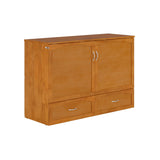 AFI, Marion Queen Wood Murphy Bed Chest with 6" Mattress, Storage Drawer, & Built-in Charger, Light Toffee AFI