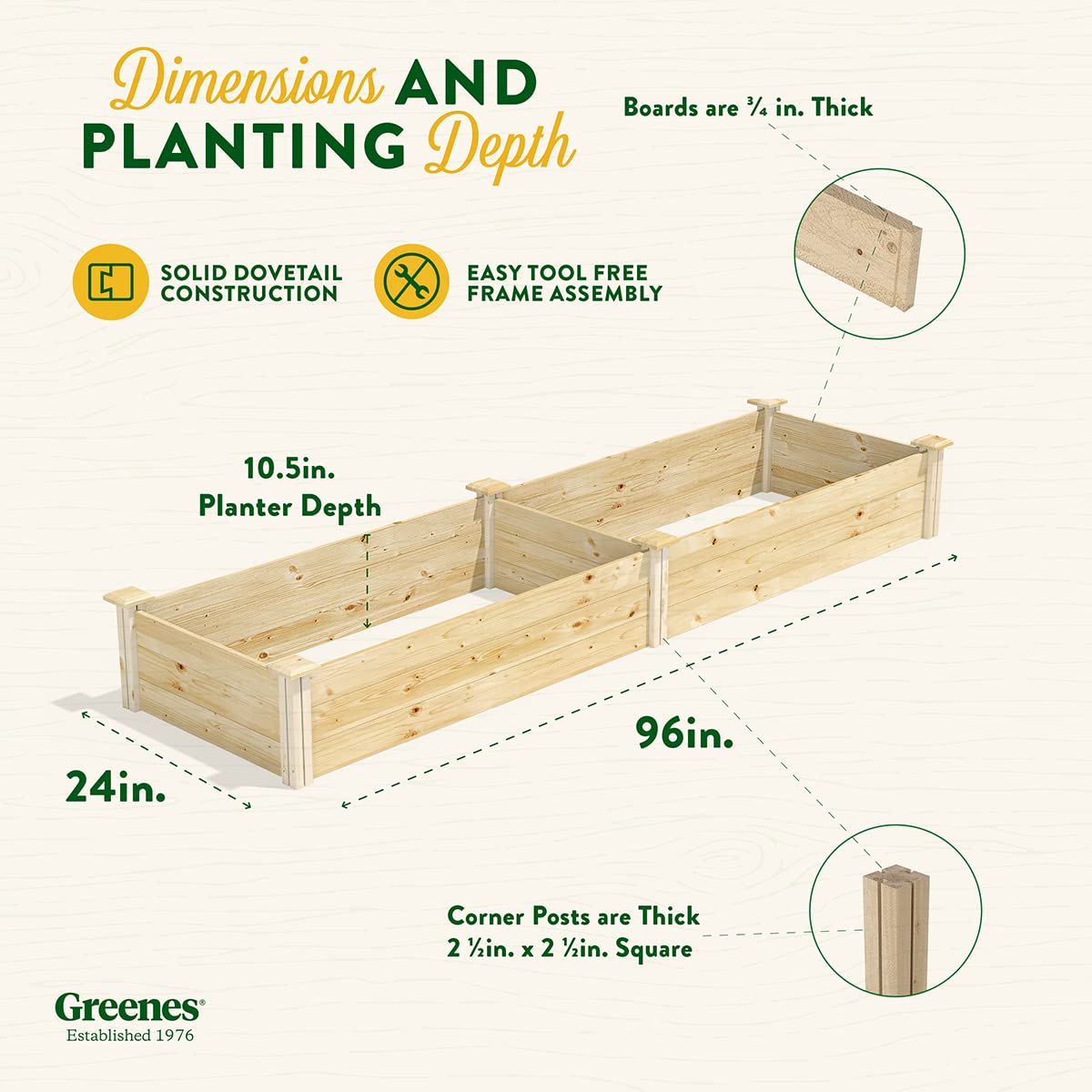 Greenes Fence Original Pine Raised Garden Bed, 2' x 8' x 10.5" - Made in USA with American Pine - WoodArtSupply