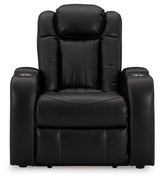 Signature Design by Ashley Caveman Den Modern Faux Leather Wall Hugger Power Recliner with Adjustable Headrest, Storage, Wireless, USB Ports and LED Lights, Black Signature Design by Ashley