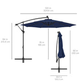 Best Choice Products 10ft Solar LED Offset Hanging Market Patio Umbrella for Backyard, Poolside, Lawn and Garden w/Easy Tilt Adjustment, Polyester Shade, 8 Ribs - Navy Blue Best Choice Products
