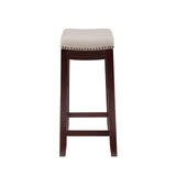 Linon Linen Backless Claridge Stool, Counter Height, Beige & Dark Walnut Linon