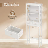 Giantex Over The Toilet Storage Cabinet, 65" Tall Freestanding Bathroom Organizer with Open Shelves, Storage Drawers & Adjustable Bottom Bar, Space Saver Above Toilet Rack for Bathroom, White Giantex