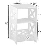 BYFU White Side Table, Small End Table with Storage Shelf, 3-Tier Nightstand Bedside Table Bookshelf Bookcase Display Rack for Small Spaces Bedroom Bathroom Living Room Office BYFU