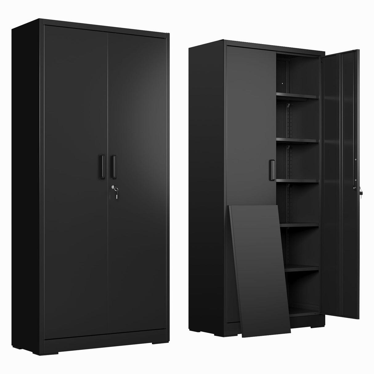 DEVAISE Metal Garage Storage Cabinet with 2 Doors and 5 Adjustable Shelves, 71'' Black Lockable Steel File Cabinet for Garage, Home, Office, Shool, Gym DEVAISE