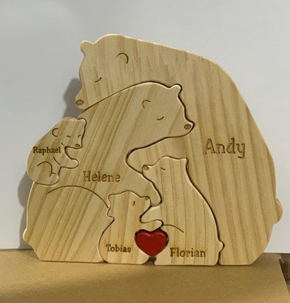 Personalized Bear Family Names Puzzle (2-5 Names), Custom Wooden Bear Sculpture Decorative Gifts for Mom and Dad, Family Puzzle for Mother's Day, Father's Day, Birthday, Wedding, Anniversary - WoodArtSupply