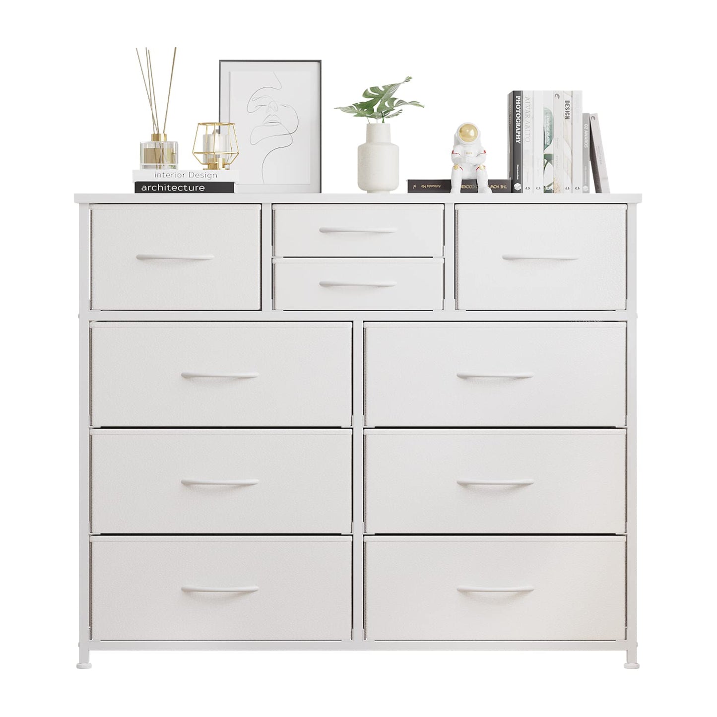 LUMTOK 10-Drawer Dresser, Fabric Storage Dressers Drawers for Bedroom, Hallway, Nursery, Closets, Steel Frame, Wood Top, Easy Pull Handle (White) - WoodArtSupply