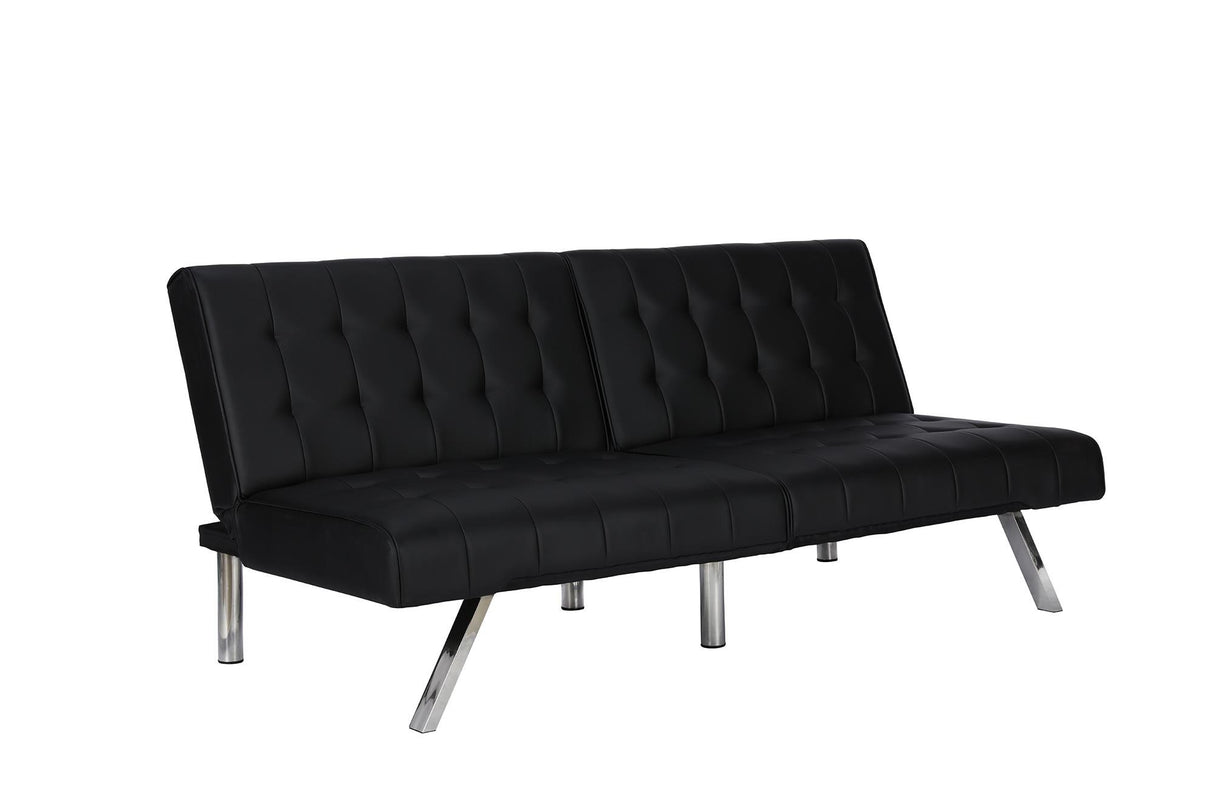 DHP Emily 71 Inch Futon Sofa Bed, Armless Upholstered Couch Sleeper with Tufted Back and Seat, Mid-Century Modern, Black Faux Leather DHP