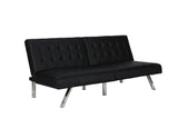 DHP Emily 71 Inch Futon Sofa Bed, Armless Upholstered Couch Sleeper with Tufted Back and Seat, Mid-Century Modern, Black Faux Leather DHP