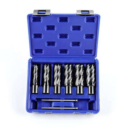 OSCARBIDE Annular Cutter Set 8 Pieces, 3/4"Weldon Shank,2"Cutting Depth,(9/16,11/16,13/16,15/16,1,1-1/16) inch Cutting Diameter,Mag Drill Bits for Magnetic Drill Press with 2pcs Pilot Pins - WoodArtSupply