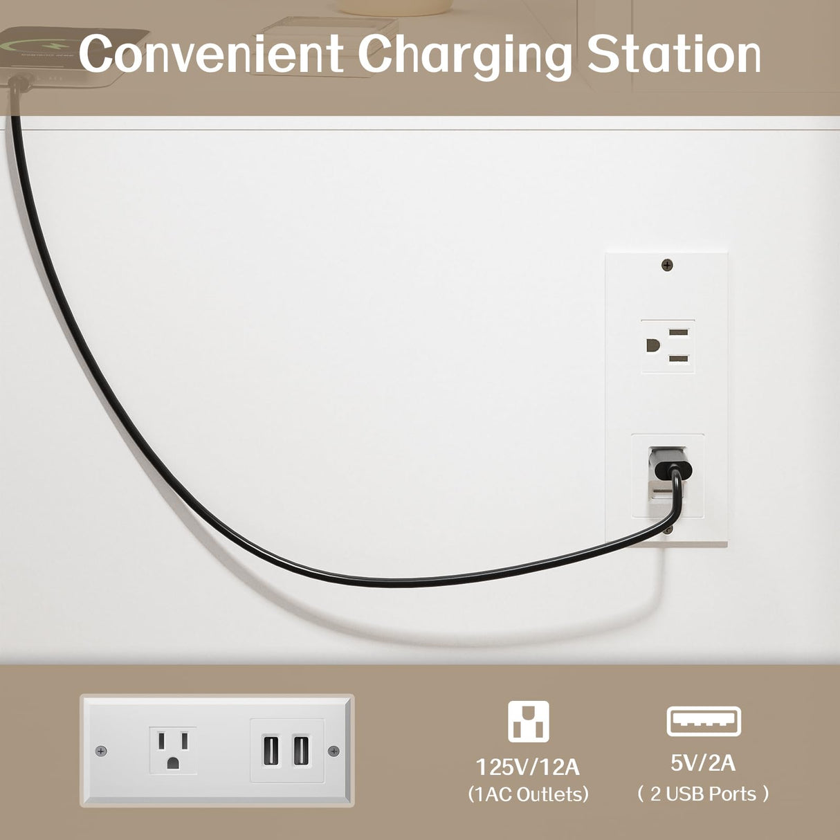 Haewon Makeup Vanity Desk with Lighted Mirror, White Vanity with Chair Power Outlet Drawers Cabinet, Dressing Table Set with 3 Lighting Modes for Bedroom Haewon