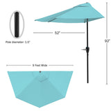 Half Umbrella Outdoor Patio Shade - 9 ft Patio Umbrella with Easy Crank - Small Canopy for Balcony, Table, or Deck by Pure Garden (Blue) Pure Garden