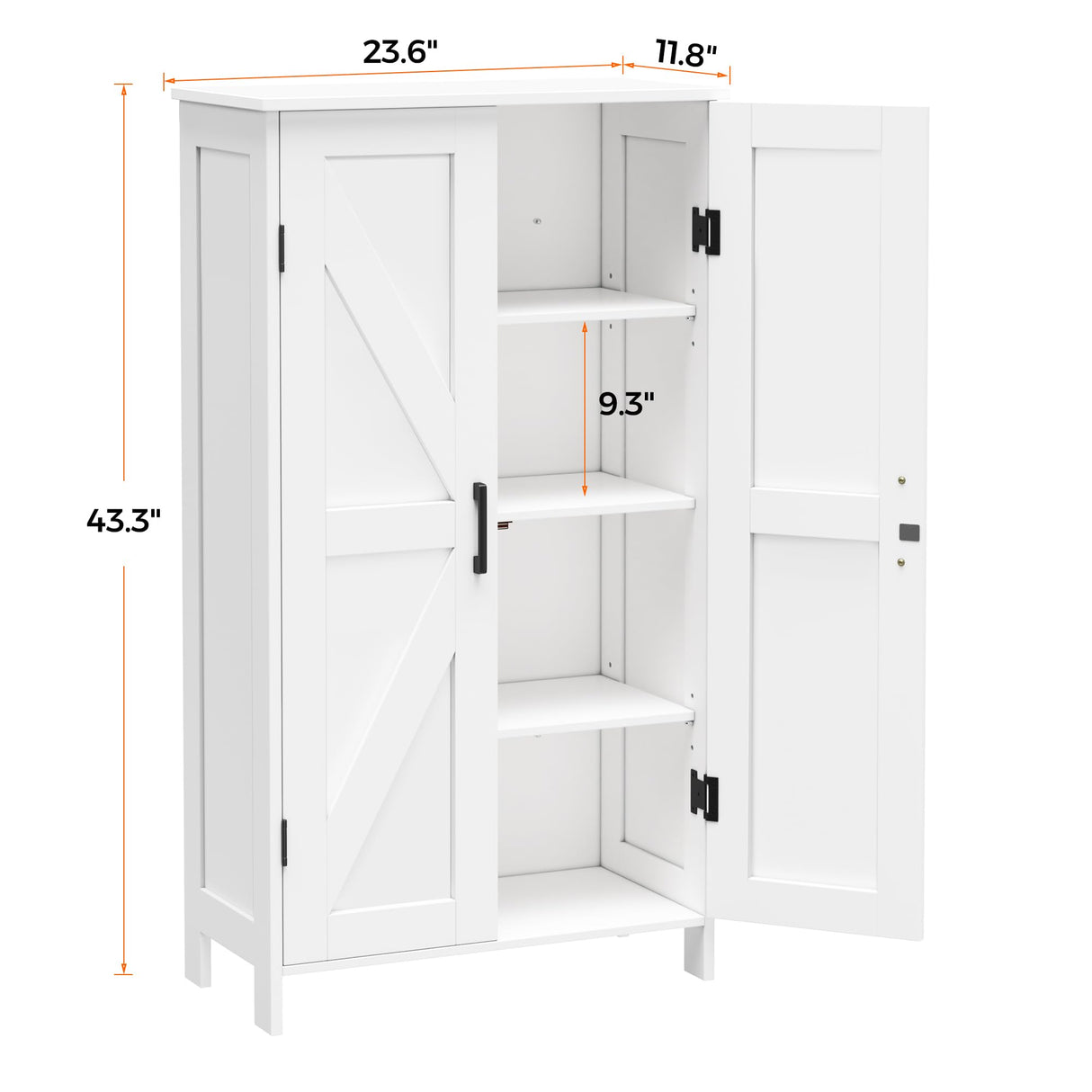 Homleke Farmhouse Bathroom Cabinet with Adjustable Shelves, Free-Standing Storage Cabinet with Barn Doors, for Kitchen, Living Room, Dining Room, Entryway, White Homleke
