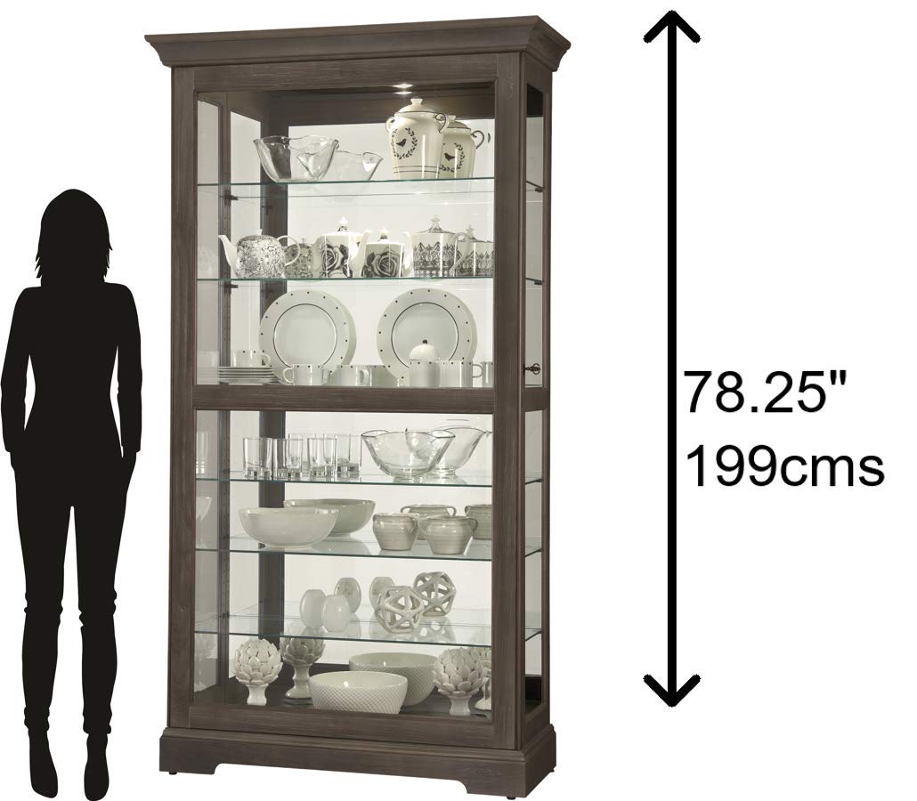 Howard Miller Tyler VI Curio - Floor Mount Showcase Auburn Finish Lockable Shelves & Levelers, Adjustable Vertical Plate Display Perfect for Living Room Office and Room Decor Howard Miller