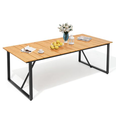 VredHom Outdoor Dining Table, 82.7 inch Patio Dining Table with Wooden-Like Top and Aluminum Frame, Rectangular Table with Umbrella Hole Outdoor Furniture, Only Table, Brown VredHom