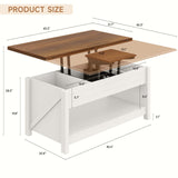 ONBRILL Lift Top Coffee Table, 3 in 1 Multi-Functional Coffee Table with Storage and Hidden Compartments, Farmhouse Rectangular Convertible Coffee Table to Dining Table for Living Room, White ONBRILL