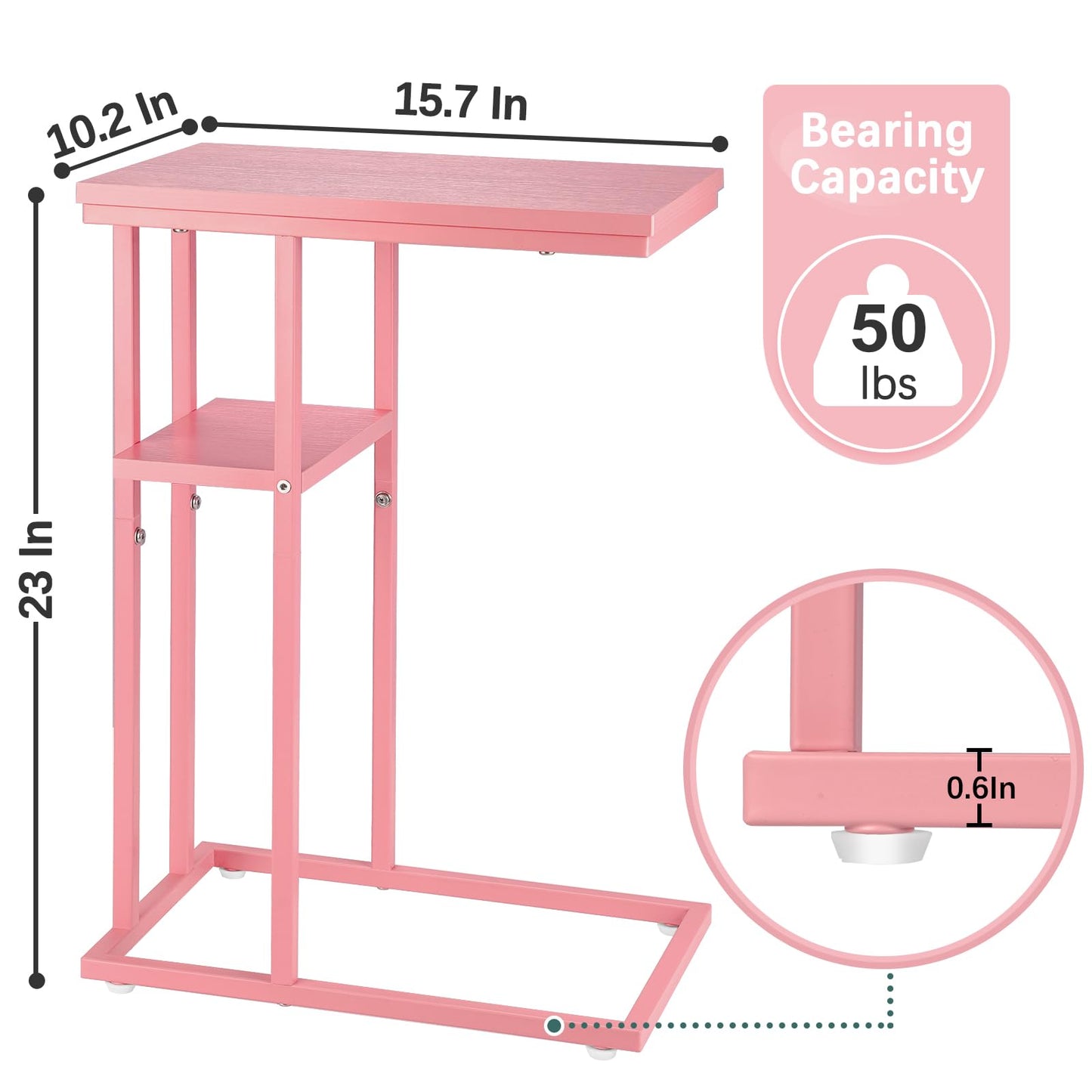 Yoobure C Shaped End Table, Side Table for Couch and Bed, Small Side Table for Small Spaces, Living Room, Bedroom, Rustic Snack Table