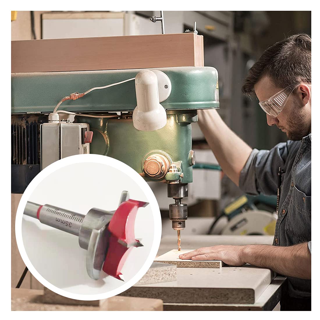 Furnrubden Forstner Drill Bit, 35mm Concealed Hinge Jig kit, Wood Drilling Hole Saw Set Woodworking Drilling Tool Wood Cutter for Face Frame Cabinet Cupboard Door Hinges Furnrubden