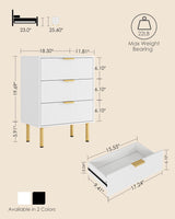 AEPOALUA Nightstand with 3 Drawers,Fluted Bedside Table with Gold Frame,25.7" H White Night Stand,Mid Century Modern Side Accent Table for Bedroom,Living Room AEPOALUA